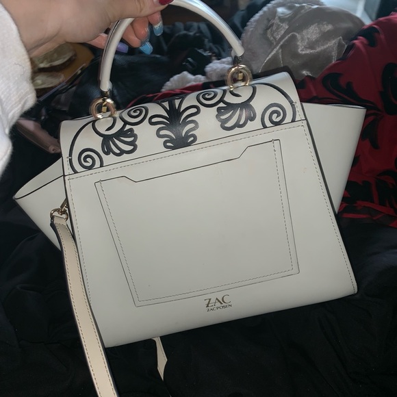Zac Posen White Leather Tote with Black Embroidery - Picture 5 of 8